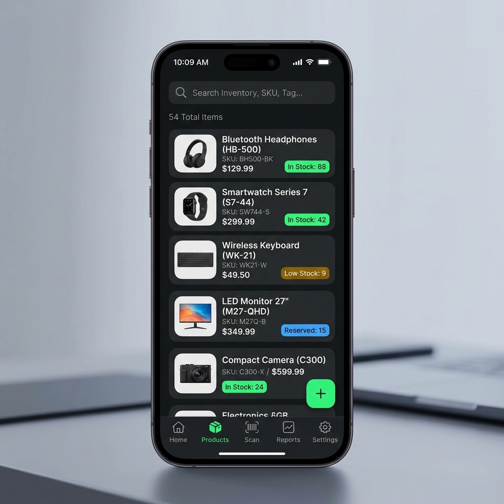 Inventory Mobile App — React Native shop management mockup